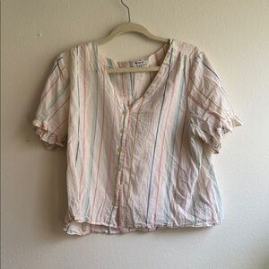 Madewell Cream Blouse with Pastel Blue, Pink, Green & Yellow Stripes